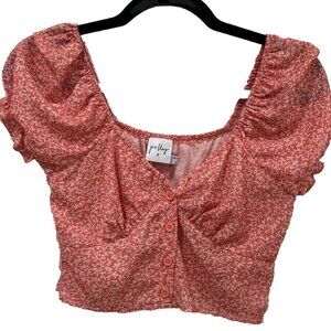 Women’s Polly Blouse‎ Top Shirt Size 4 Floral Crop Button